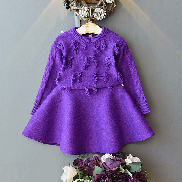 Conjunto Infantil de Blusa e Saia de Manga Longa