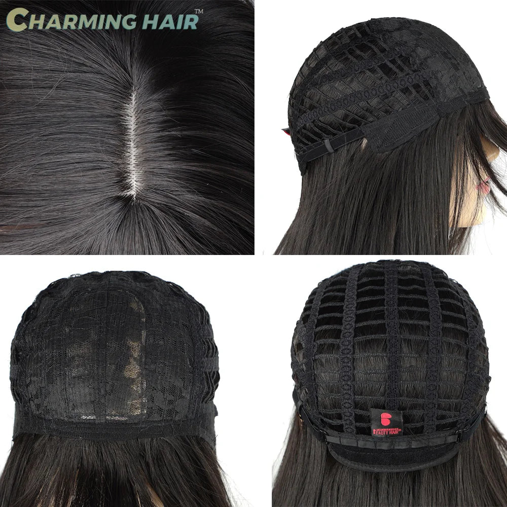 Peruca Cabelo Fibra Orgânica Premium Feminina Natural Cabelo Liso Corte em Camadas Full Machine Made 55cm 245g "SIGIRD"MODA HAIR