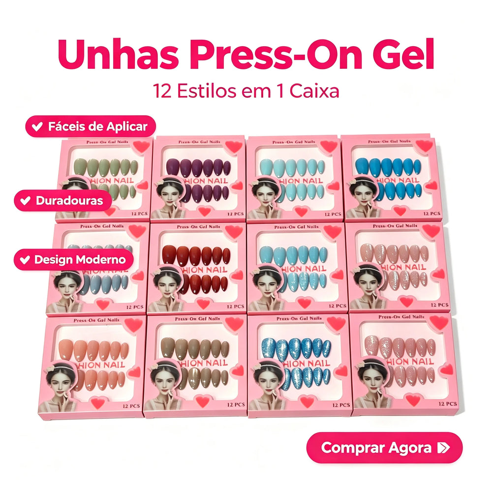 Kit de Unhas Postiças Press-On – 12 Unidades