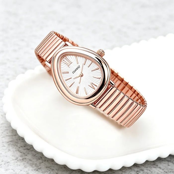 Relógio de Luxo em Forma de Cobra para Mulheres, Relógio de Pulso Vintage com Mostrador Romano e Pulseira de Aço Elástico