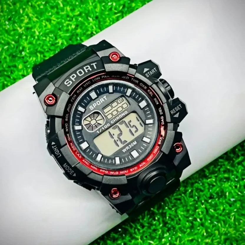 Relógio Eletrônico Masculino com Mostrador Grande, Relógio Digital Esportivo à Prova d'Água com Alarme Luminoso e Pulseira Multifuncional