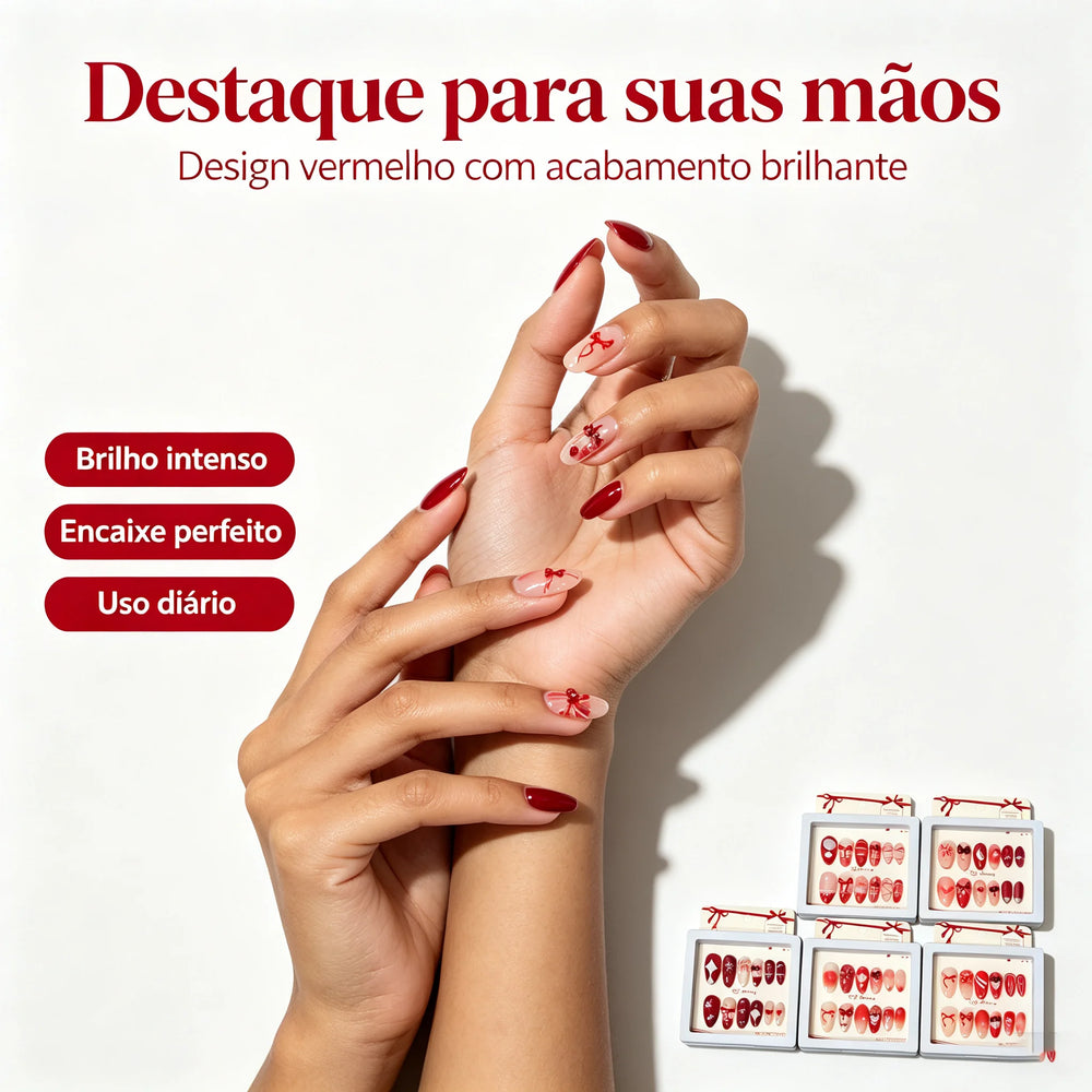 Unhas Postiças com Corações – 12 Peças